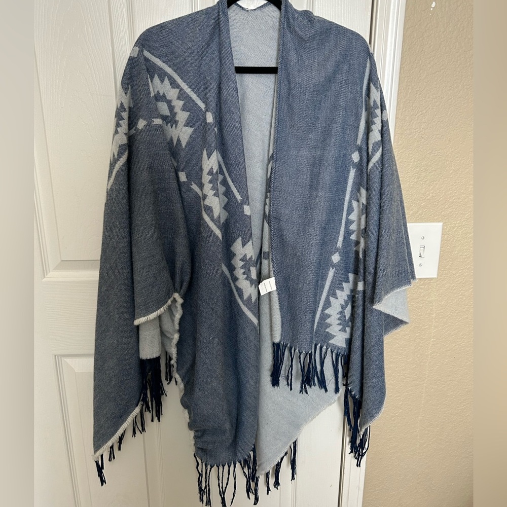 Francesca’s Collections blue and white Poncho
